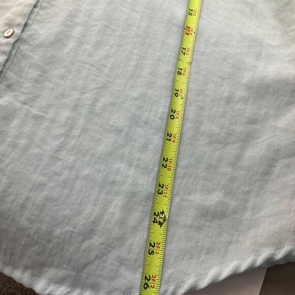 Fridaze XL Linen Aqua Light Blue Button Tunic Shirt 3/4 Sleeves Minimalist Coast - Picture 7 of 13